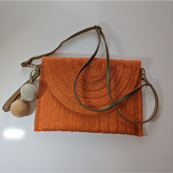 Straw Raffia Crossbody Wristlet Envelope Purse No Brand Orange - Picture 2 of 4